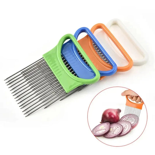 Stainless Steel Onion Slicer Holder – Vegetable Cutting Fork & Kitchen Tool