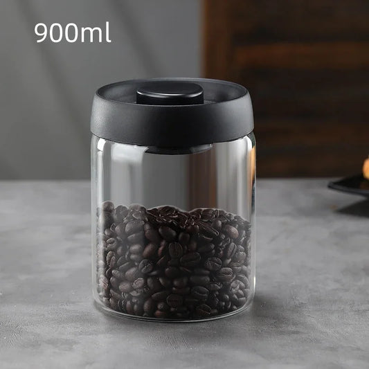 Vacuum-Sealed Glass Coffee Jar – Black Lid
