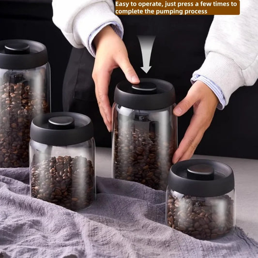 Vacuum-Sealed Glass Coffee Jar – Black Lid