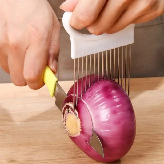 Stainless Steel Onion Slicer Holder – Vegetable Cutting Fork & Kitchen Tool