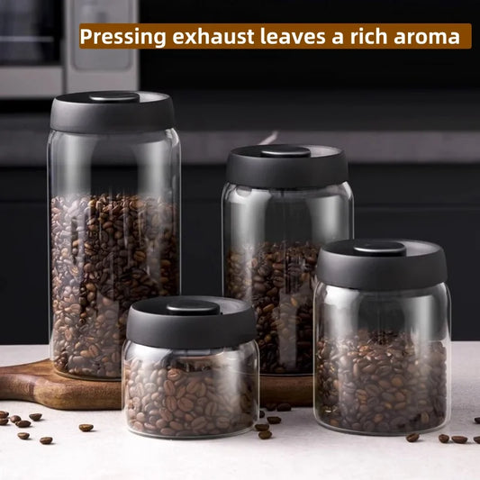 Vacuum-Sealed Glass Coffee Jar – Black Lid